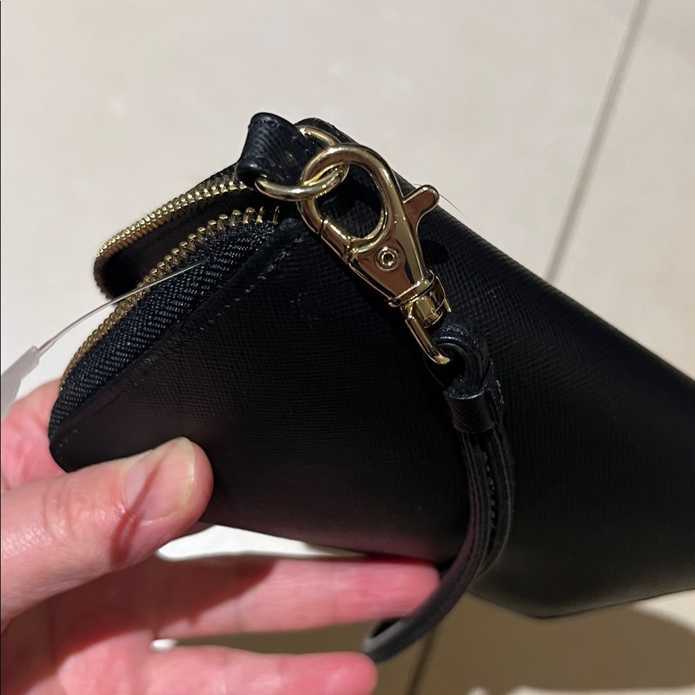 Tory Burch Black Leather Wristlet Clutch with Gold Logo - Picture 13 of 16